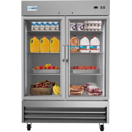 KOOLMORE 54" 2 Glass Door Commercial Reach-in Refrigerator Cooler with LED Lighting - 47 cu. Ft RIR-2D-GD